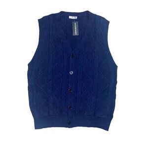 Coofandy NWT Blue V-Neck Cable Knit Sleeveless Button Sweater Vest Size Large